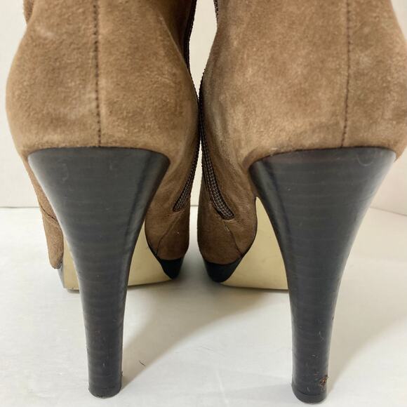 Brown suede mid calf boots, Anne Klein womens 7.5 brown hi heel platform bootie - Picture 6 of 14